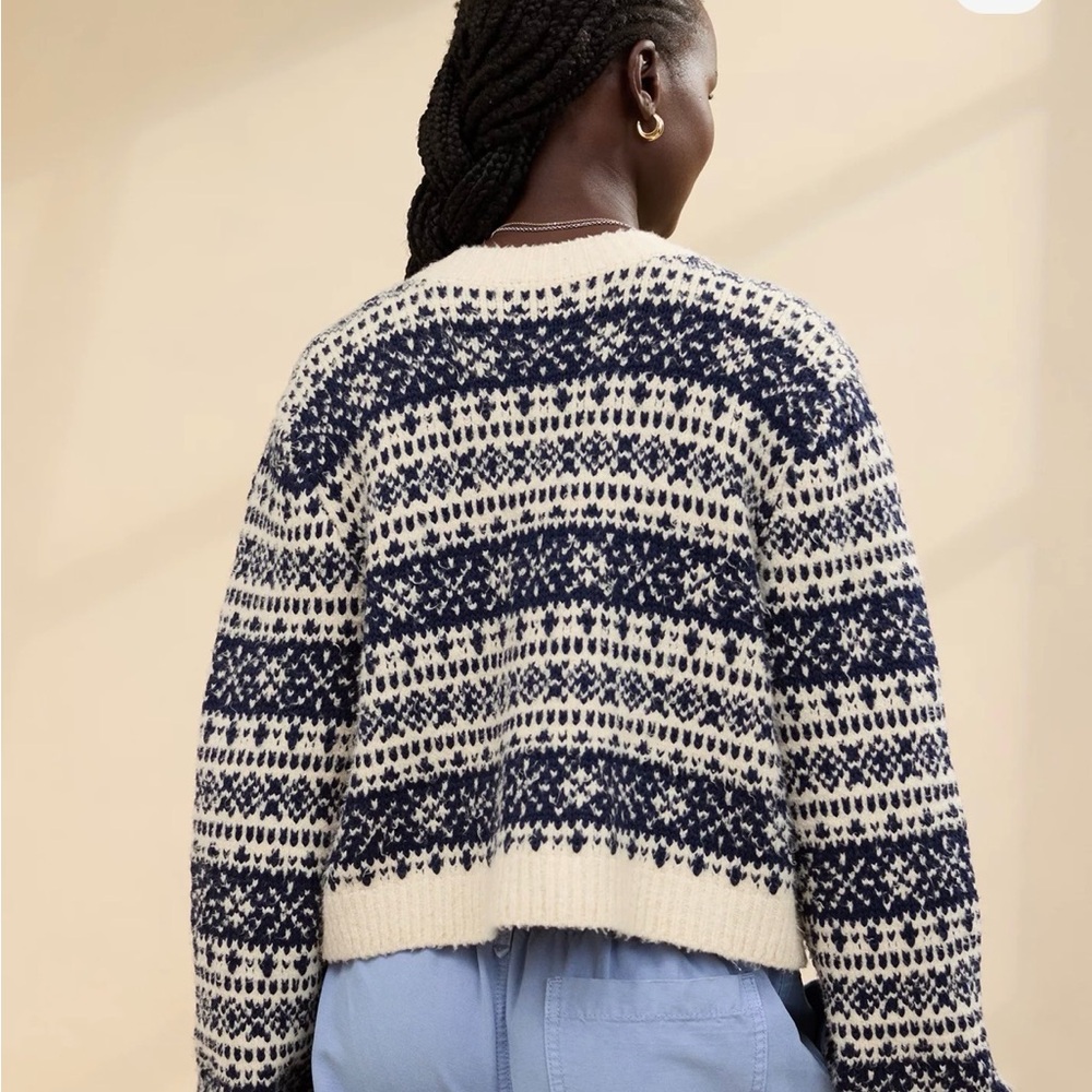 Aerie Chelsea Jacket Women's Navy and Cream Fair Isle Sweater size XL - Picture 2 of 6